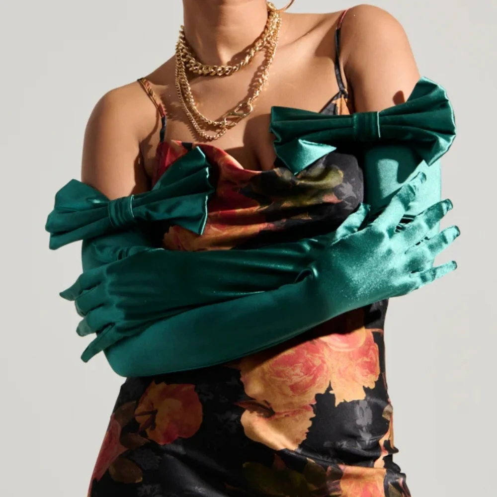 Teal Satin Gloves